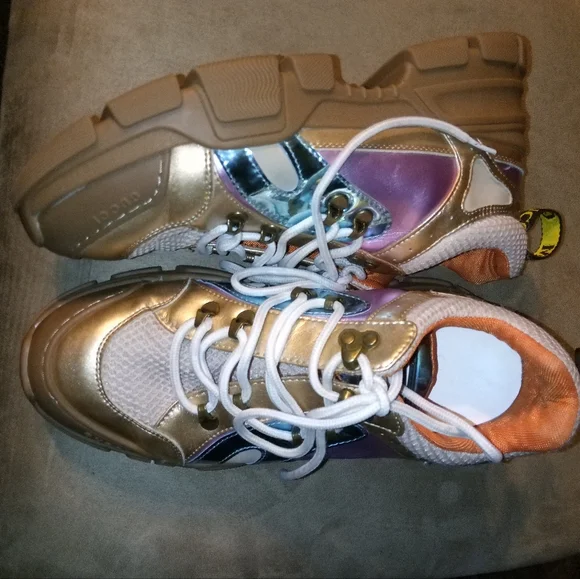 GUCCI FLASHTREK METALLIC LEATHER SNEAKERS COPPER MUTI COLOR - Picture 4 of 11